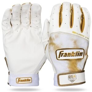 Kids White and Gold Softball Batting Gloves